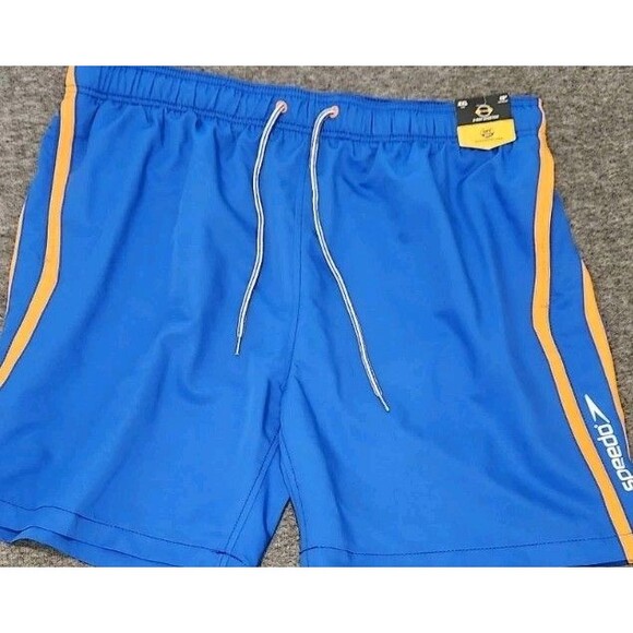 Speedo Swim Trunks UPF 50+ XXL Blue Orange Shorts Mesh Lining Pockets New - Picture 1 of 6